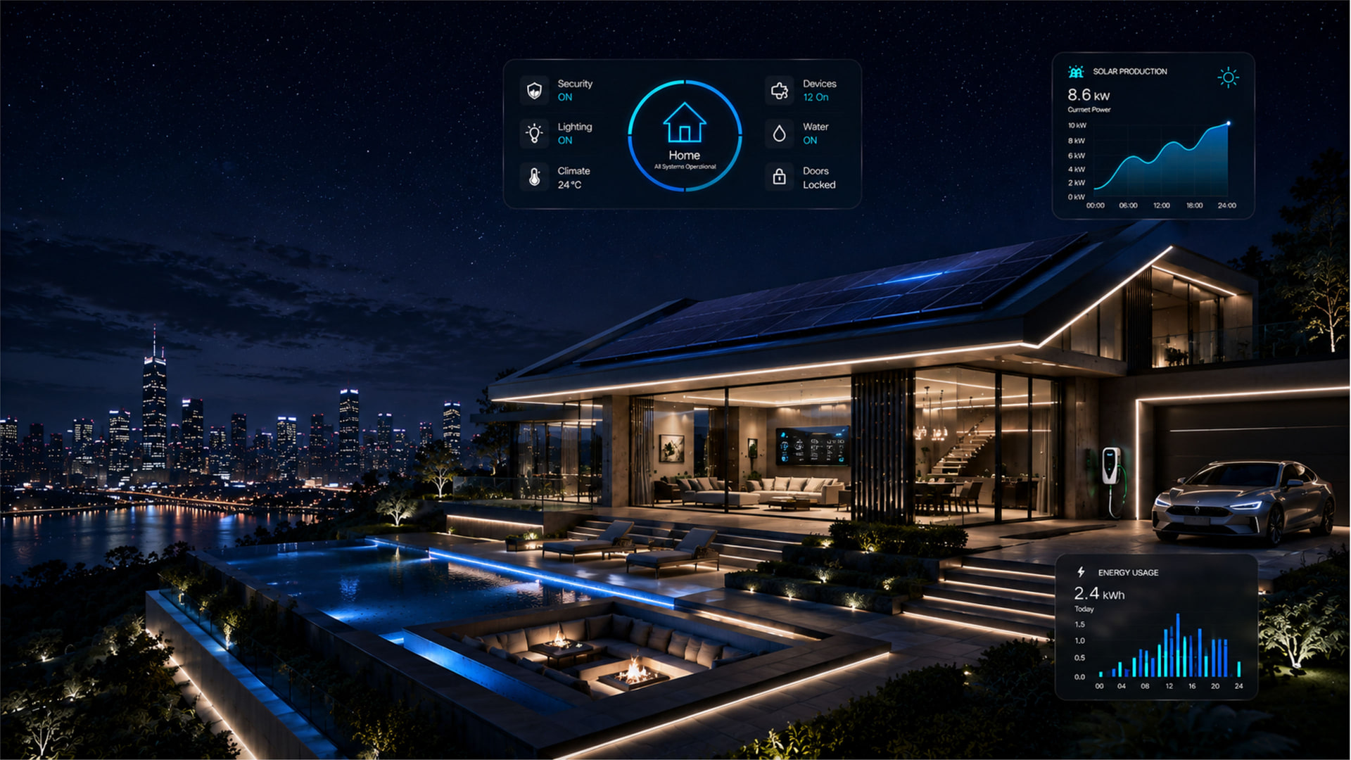 วิลล่าโมเดิร์นพร้อมสระว่ายน้ำยามค่ำ โดย Plan O